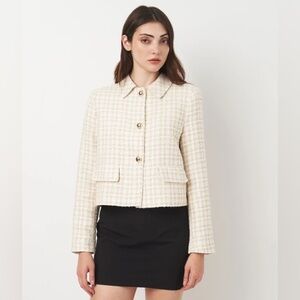 NWOT - Zara Cream Tweed Cropped Jacket w/ Gold Buttons - Size M